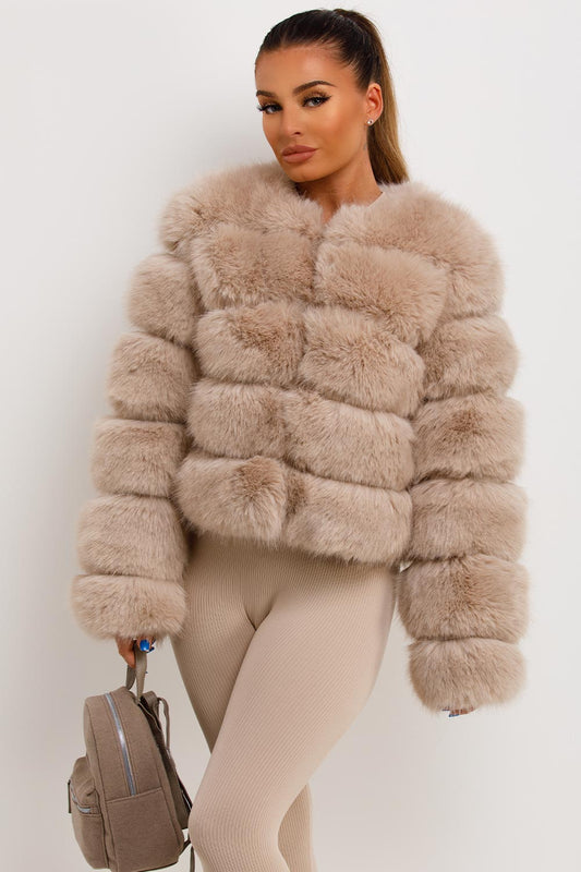 Beige Faux Fur Bubble Coat